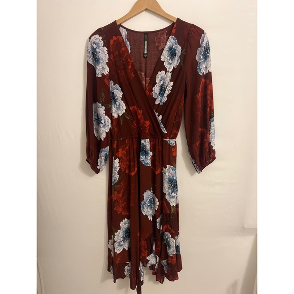 Burgundy and Blue Floral Midi Dress - Picture 2 of 5